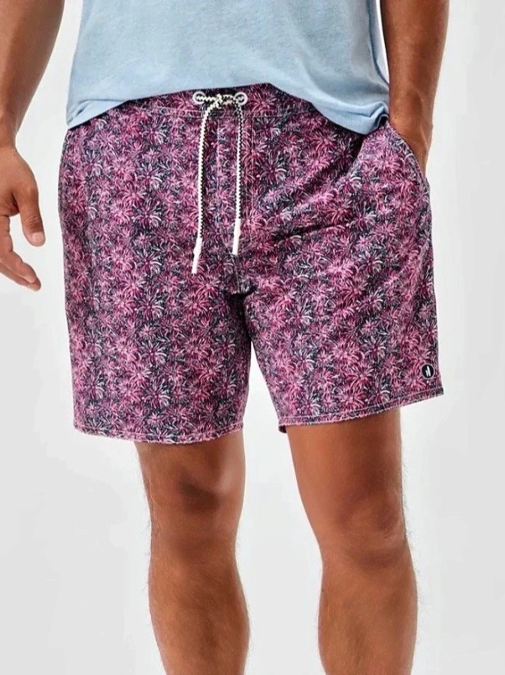 Johnnie-O Men’s Star Spangled Pink/Blue Lined Swim Trunks Size XL